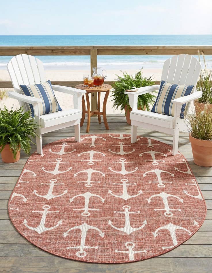 Detail image of  5' 3 x 8'  Washable Coastal Indoor / Outdoor Oval Rug