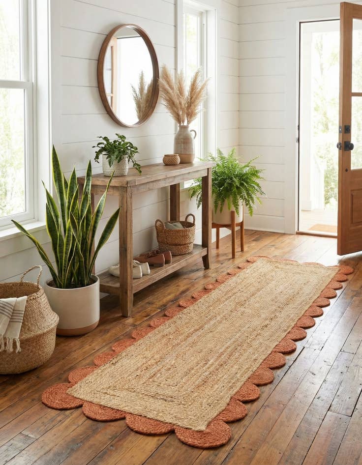 Detail image of 2' x 8'  Hand Scallop Braided Jute Runner Rug