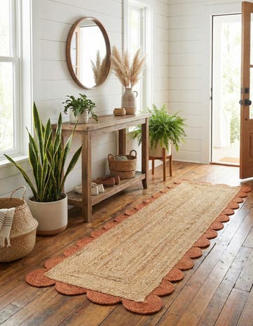 2' x 8' Handmade Scallop Braided Jute Runner Rug