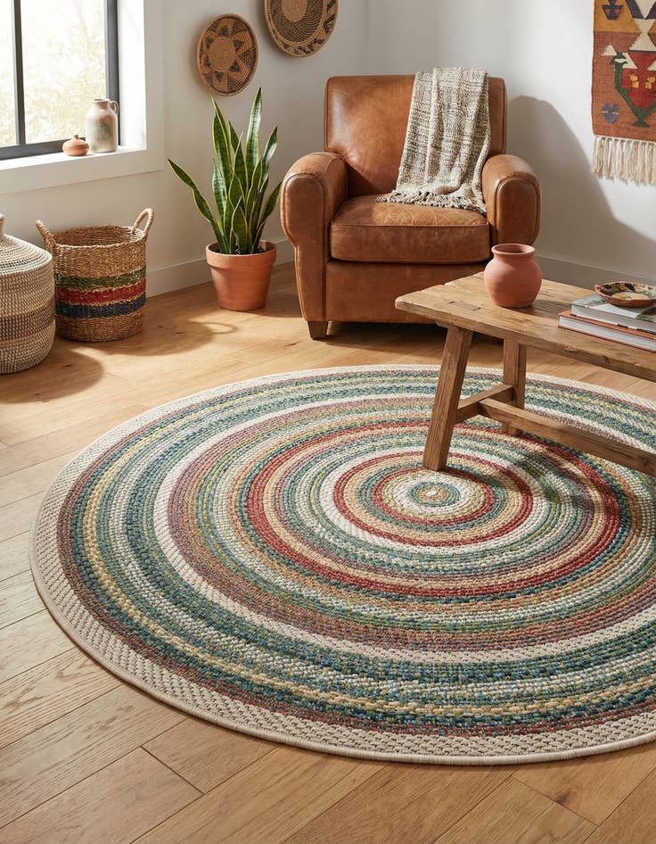 Detail image of 3' 3 x 3' 3  Washable Baja Indoor / Outdoor Round Rug
