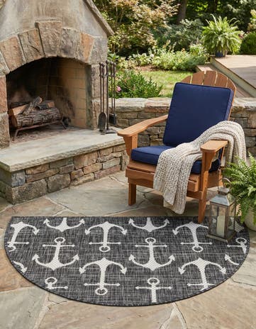 Charcoal Easy-Clean Coastal Indoor / Outdoor Hearth Rug