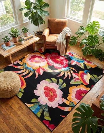 Easy-Clean Botanical Indoor / Outdoor Square Rug