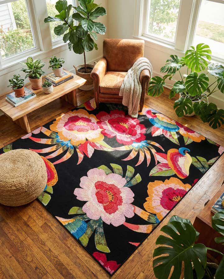 7' 10 x 7' 10 Easy-Clean Botanical Indoor / Outdoor Square Rug