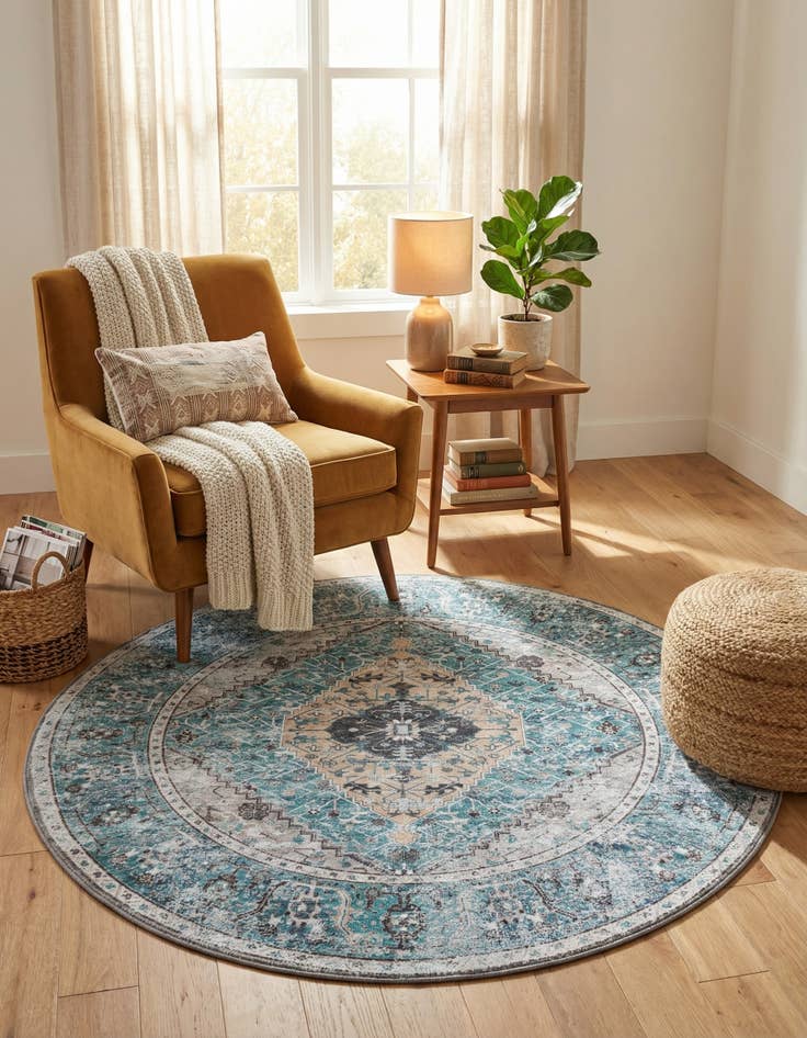 Detail image of  4' x 4'  Washable Yara Round Rug