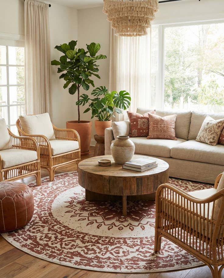 Detail image of 13' x 13' Easy-Clean Traditional Indoor / Outdoor Round Rug