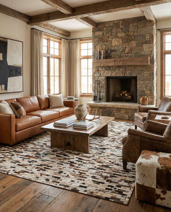 5' 3 x 8' Cowhide Leather Rug