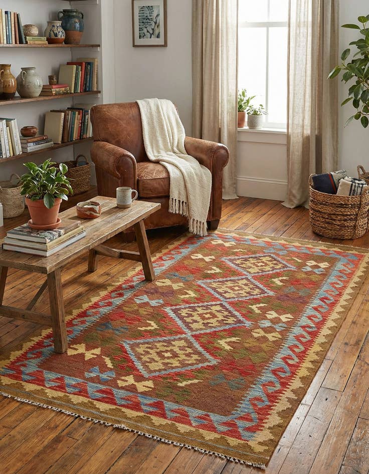 Detail image of 3' 6 x 6' 4  Hand Woven Kilim Maymana Wool Rug