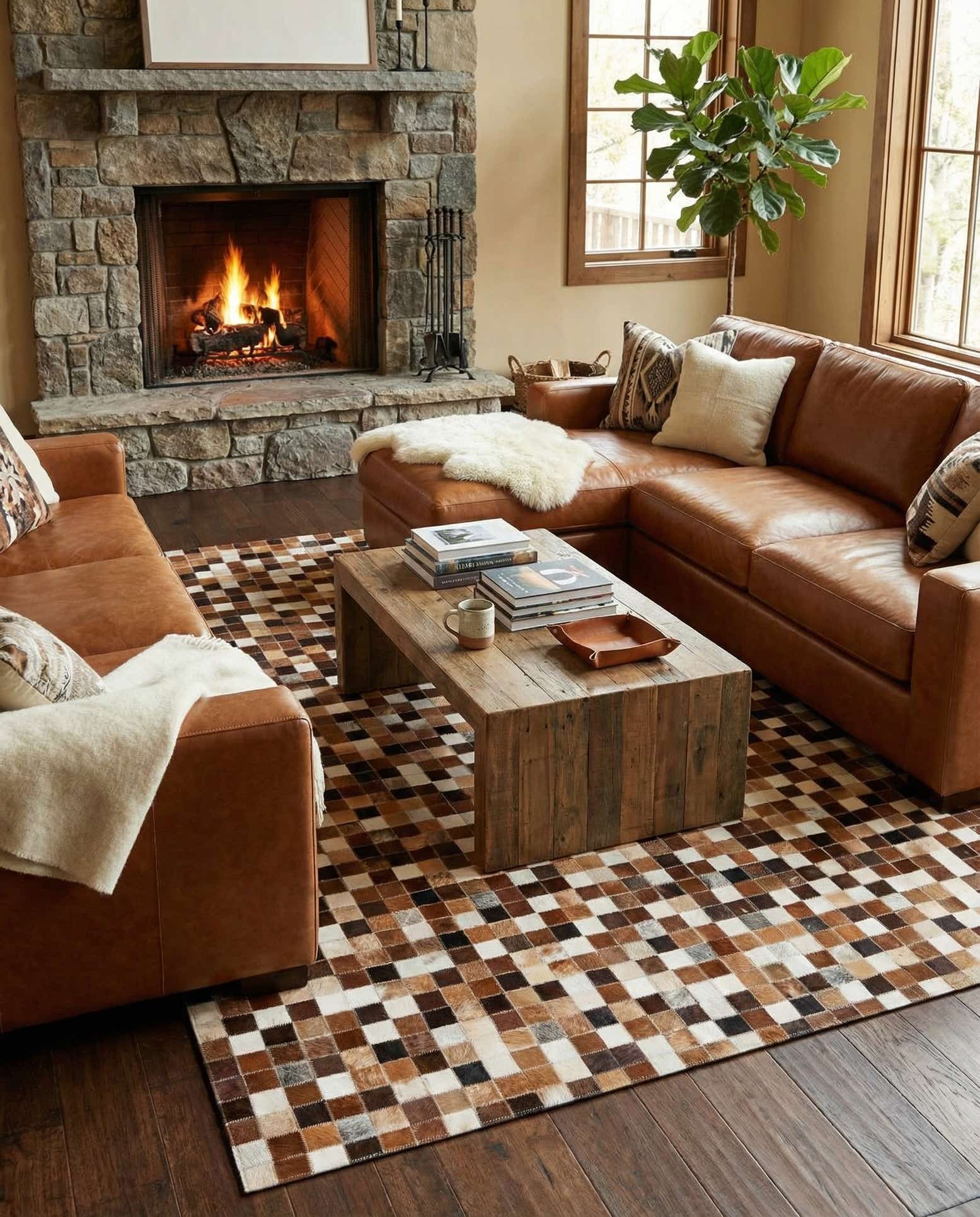 4' 7 x 6' 7 Cowhide Stocks Rug