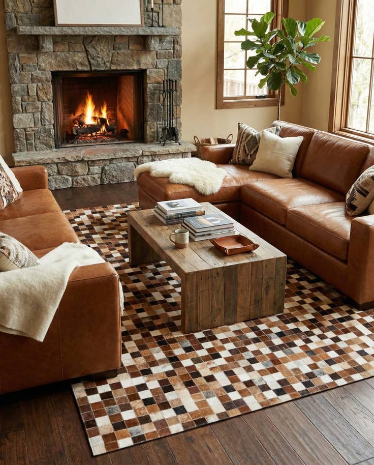 Detail image of 4' 7 x 6' 7 Cowhide Stocks Rug