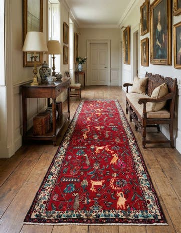 4' 2 x 9' 5 Hand Knotted Hamedan Persian Wool Runner Rug