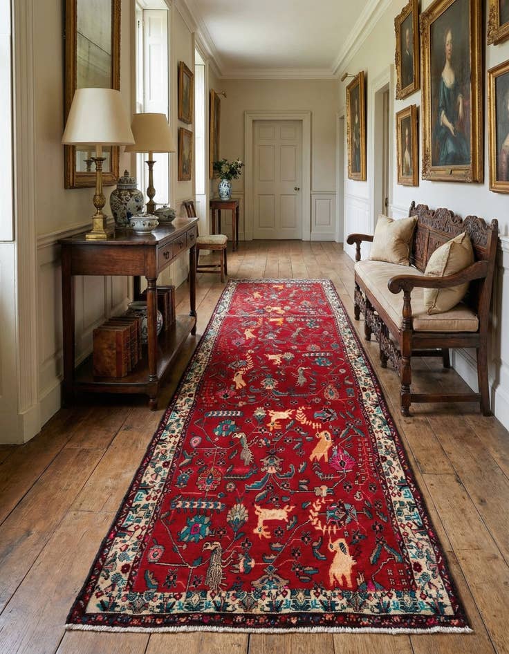Detail image of 4' 2 x 9' 5 Hand Knotted Hamedan Persian Wool Runner Rug