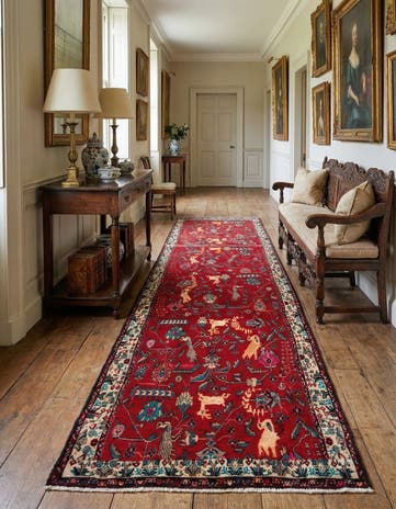4' 2 x 9' 5 Hand Knotted Hamedan Persian Wool Runner Rug