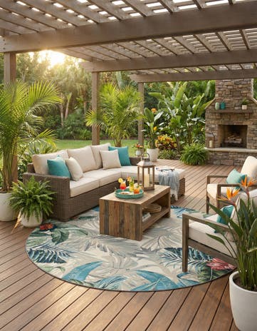 10' x 10' Easy-Clean Botanical Indoor / Outdoor Round Rug
