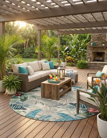 10' x 10' Easy-Clean Botanical Indoor / Outdoor Round Rug