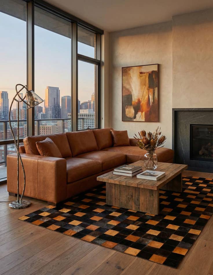 Detail image of 5' 2 x 8' Cowhide Stocks Rug