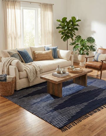 Navy Blue Hand Woven Chindi Cotton Square Rug