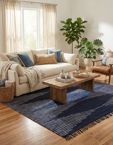 Navy Blue Hand Woven Chindi Cotton Square Rug