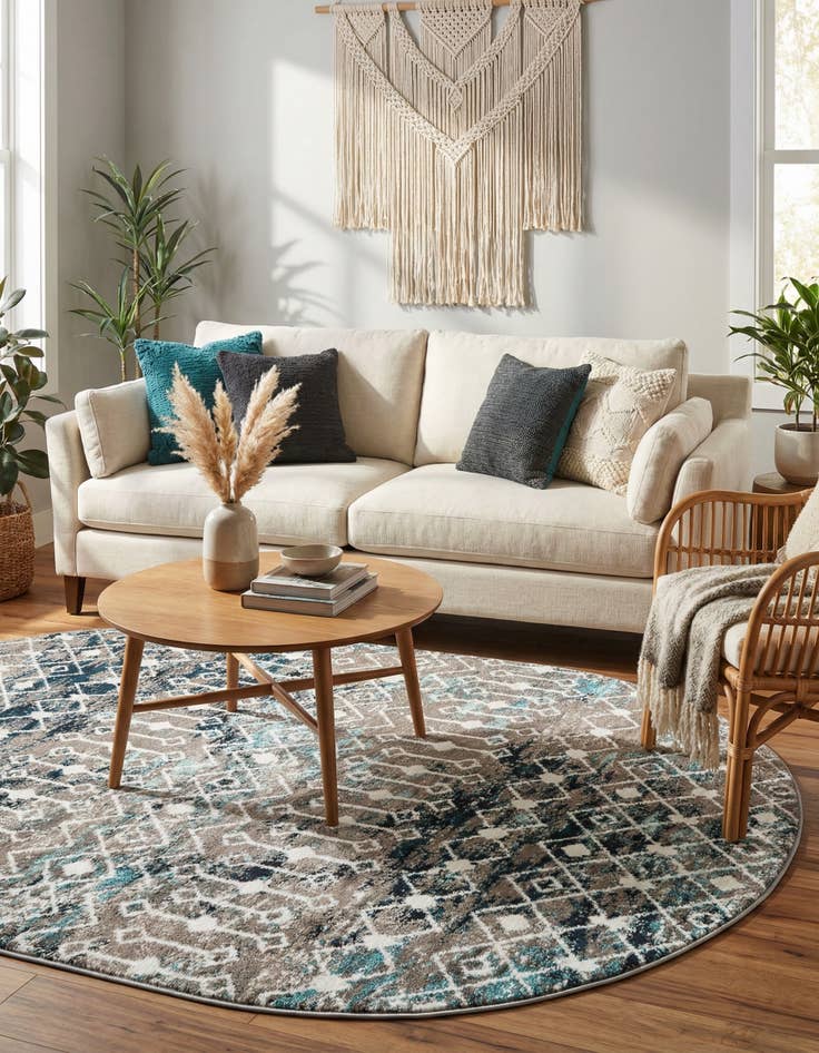 Detail image of  5' 3 x 8' Moroccan Trellis Oval Rug