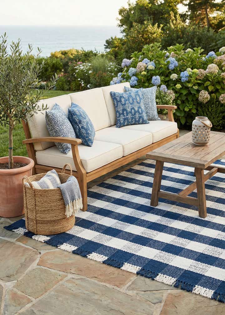 6' x 6' Easy-Clean Eco Plaid Washable Indoor / Outdoor Square Rug