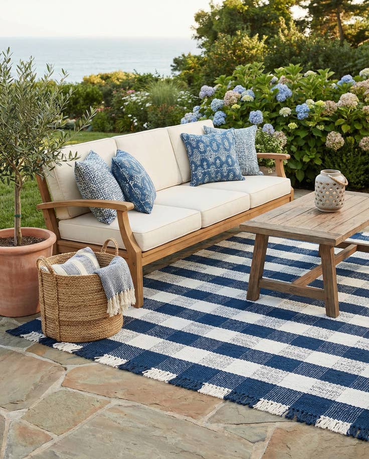 Detail image of 6' x 6' Easy-Clean Eco Plaid Washable Indoor / Outdoor Square Rug