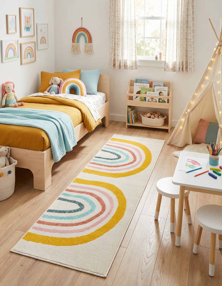 Detail image of 2' 2 x 6' Rainbow Whimsy Kids Runner Rug