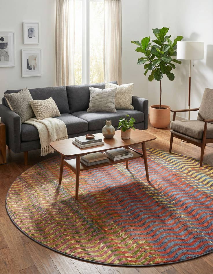 Detail image of 8' x 8' Easy-Clean Modern Indoor / Outdoor Round Rug