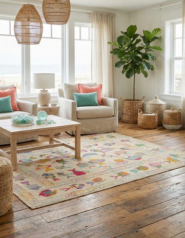 4' 9 x 6' 4 Hand Woven Kilim Suzani Wool Rug