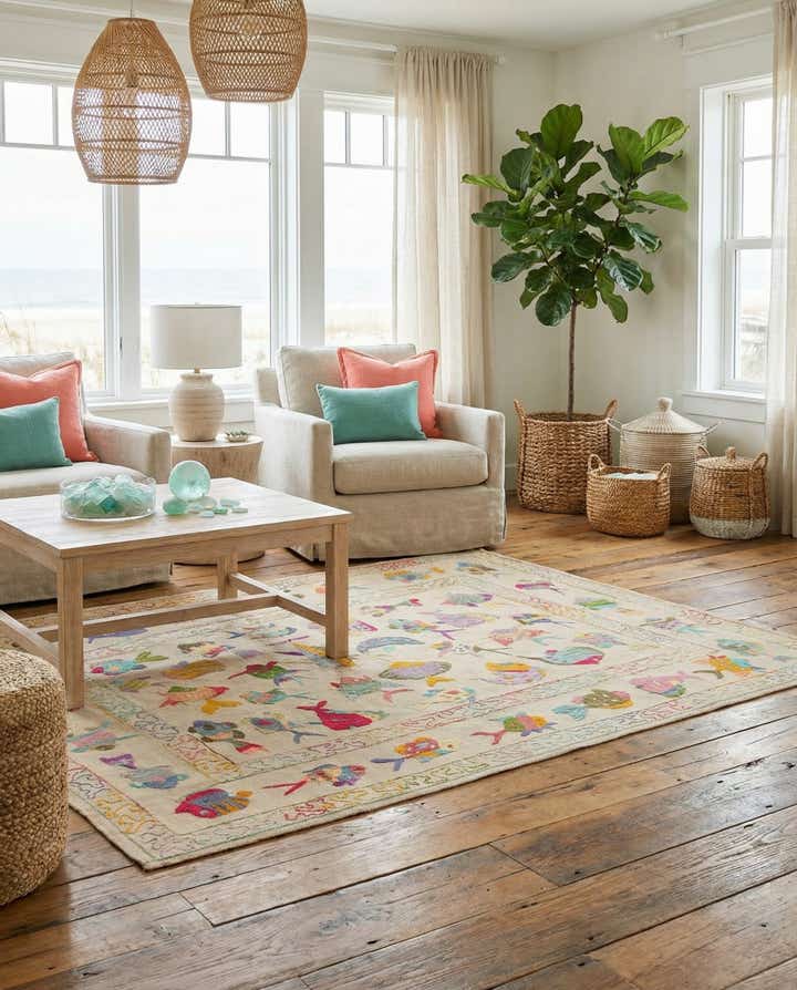 4' 9 x 6' 4 Hand Woven Kilim Suzani Wool Rug