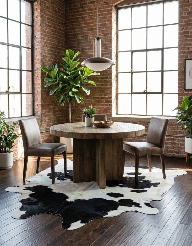 Detail image of 4' 11 x 5' 7 Cowhide Leather Square Rug