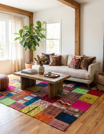 5' 5 x 7' 10 Hand Woven Kilim Patchwork Wool Rug