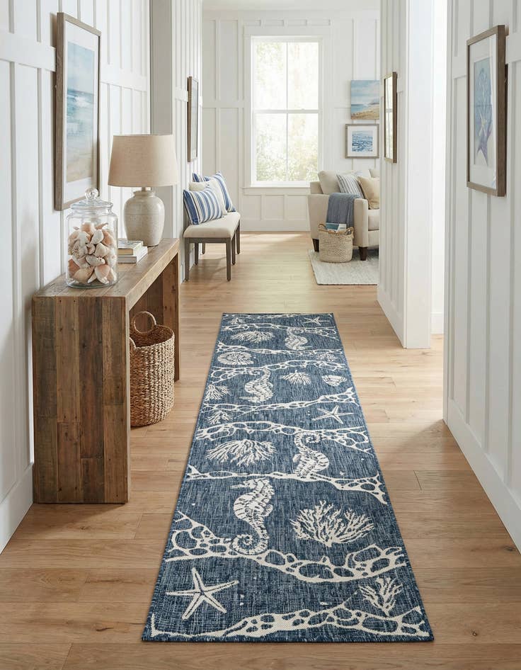 Detail image of  2' 7 x 12'  Washable Coastal Indoor / Outdoor Runner Rug