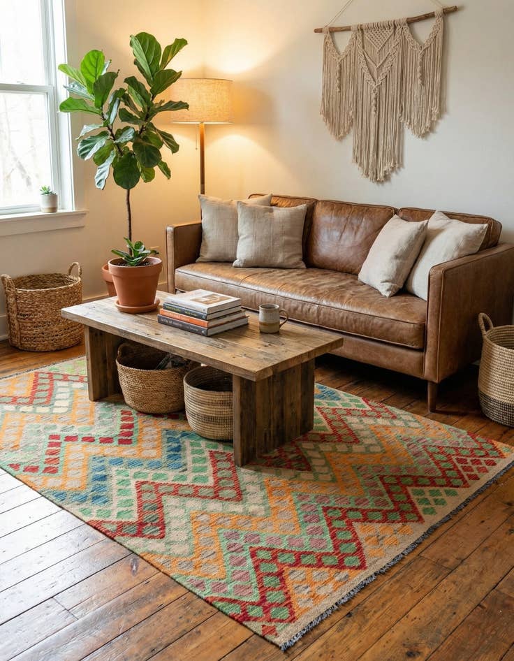 Detail image of 4' 3 x 6'  Hand Woven Kilim Maymana Wool Rug