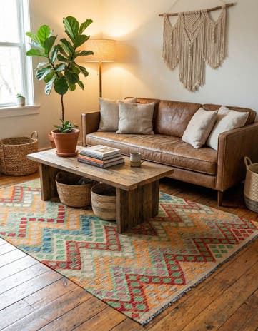 4' 3 x 6' Hand Woven Kilim Maymana Wool Rug