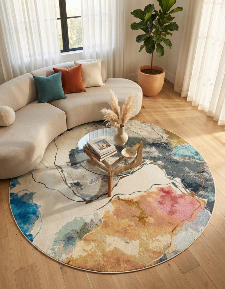 Detail image of 7' 10 x 7' 10 Easy-Clean Modern Indoor / Outdoor Round Rug