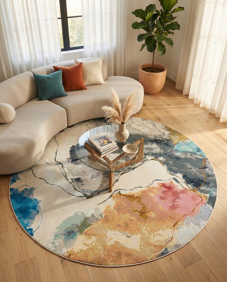 Detail image of 7' 10 x 7' 10 Easy-Clean Modern Indoor / Outdoor Round Rug