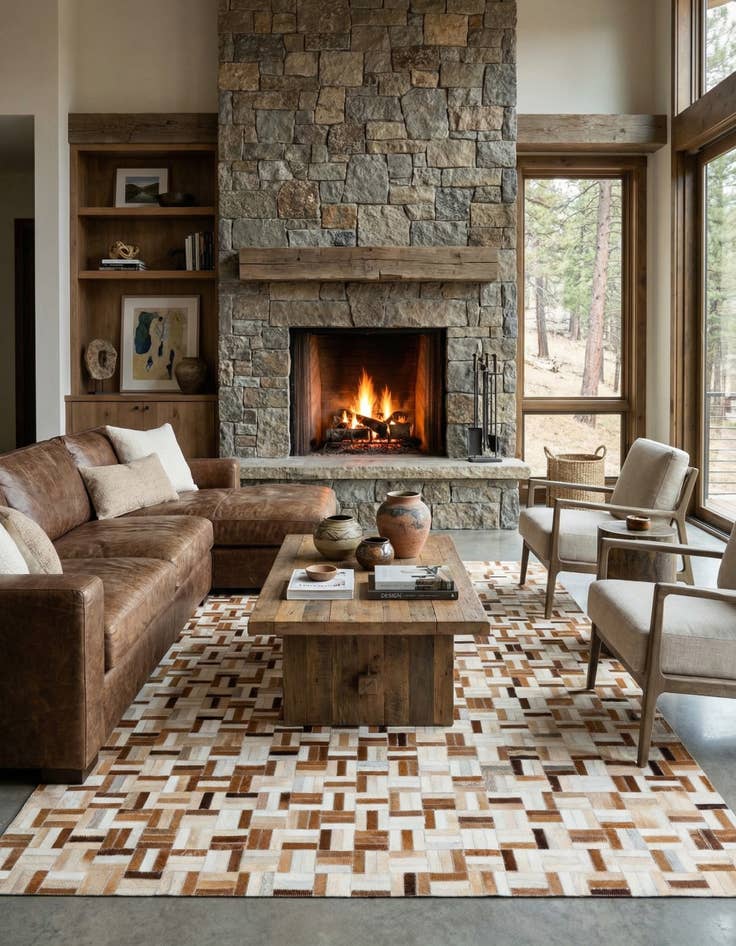 Detail image of 5' 1 x 8' Cowhide Leather Rug