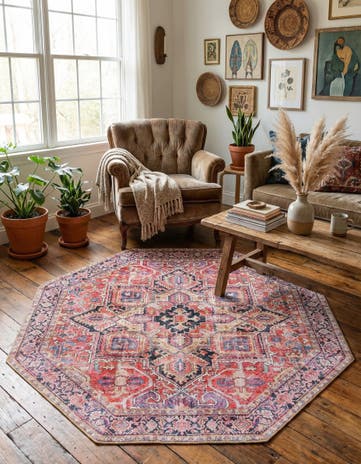 Red Washable Timeless Octagon Rug