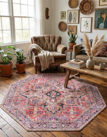 Red Washable Timeless Octagon Rug
