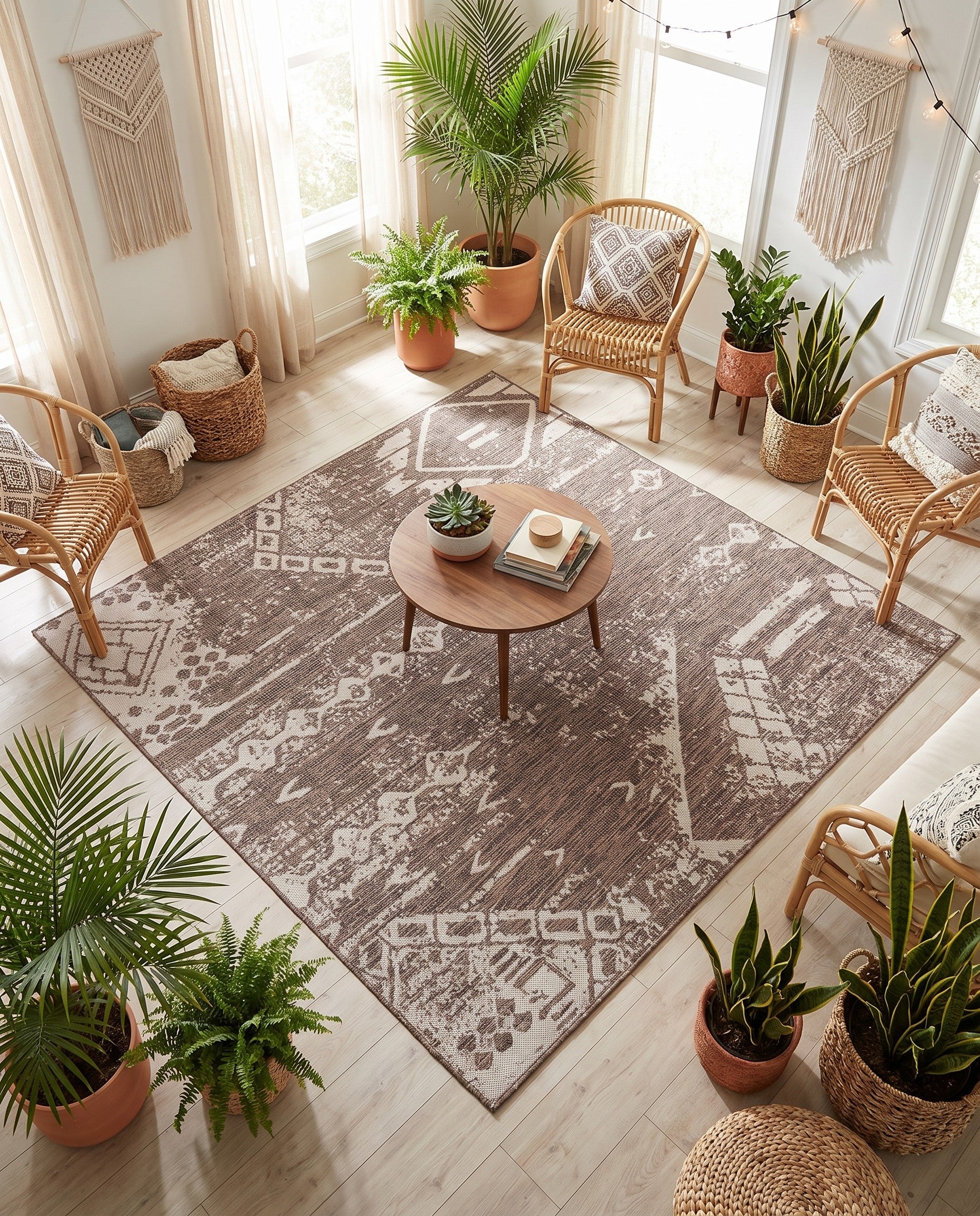 7' x 7' Easy-Clean Bohemian Indoor / Outdoor Square Rug