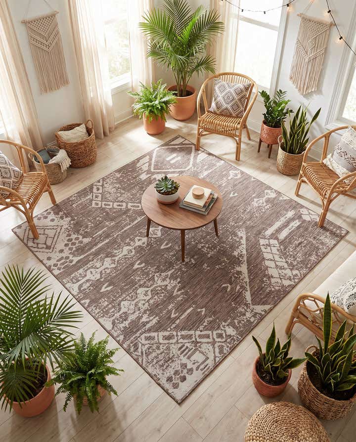 7' x 7' Easy-Clean Bohemian Indoor / Outdoor Square Rug