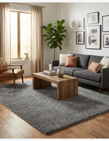 Dark Gray Solid Shag Rug