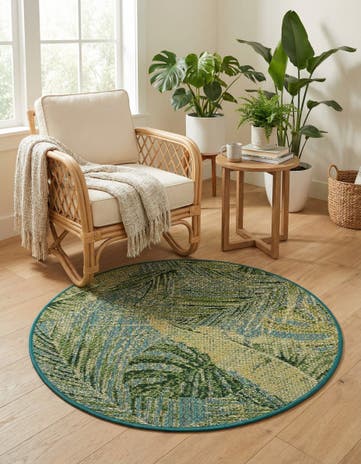 3' x 3' Easy-Clean Botanical Indoor / Outdoor Round Rug