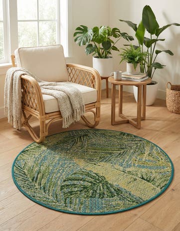 3' x 3' Easy-Clean Botanical Indoor / Outdoor Round Rug
