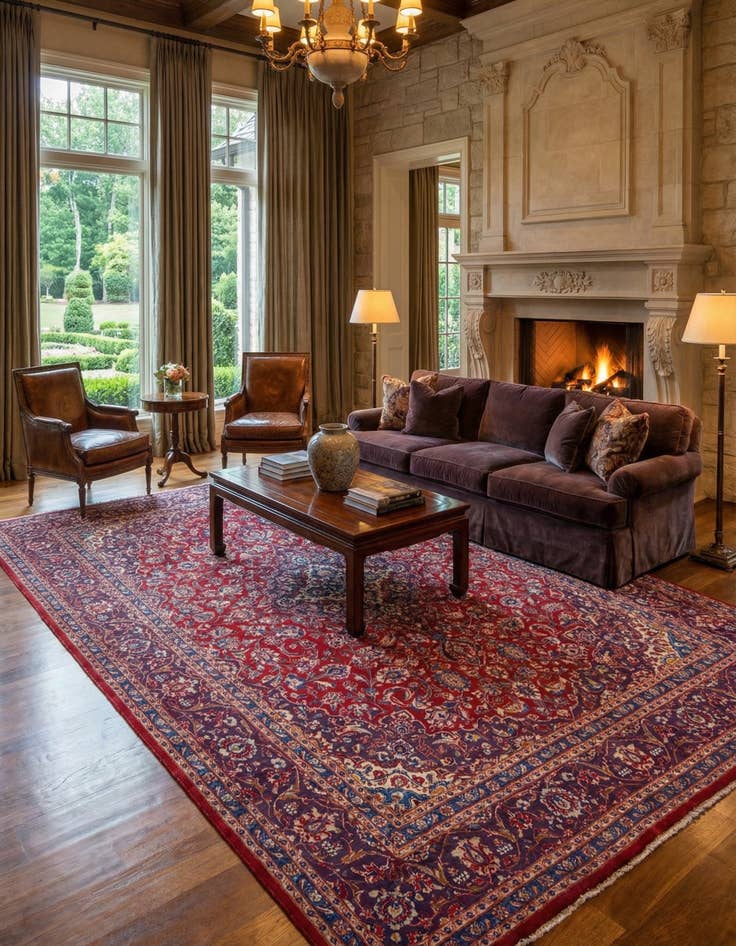 Detail image of 9' 8 x 13'  Hand Knotted Mashad Persian Wool Rug