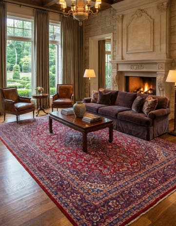 9' 8 x 13' Hand Knotted Mashad Persian Wool Rug