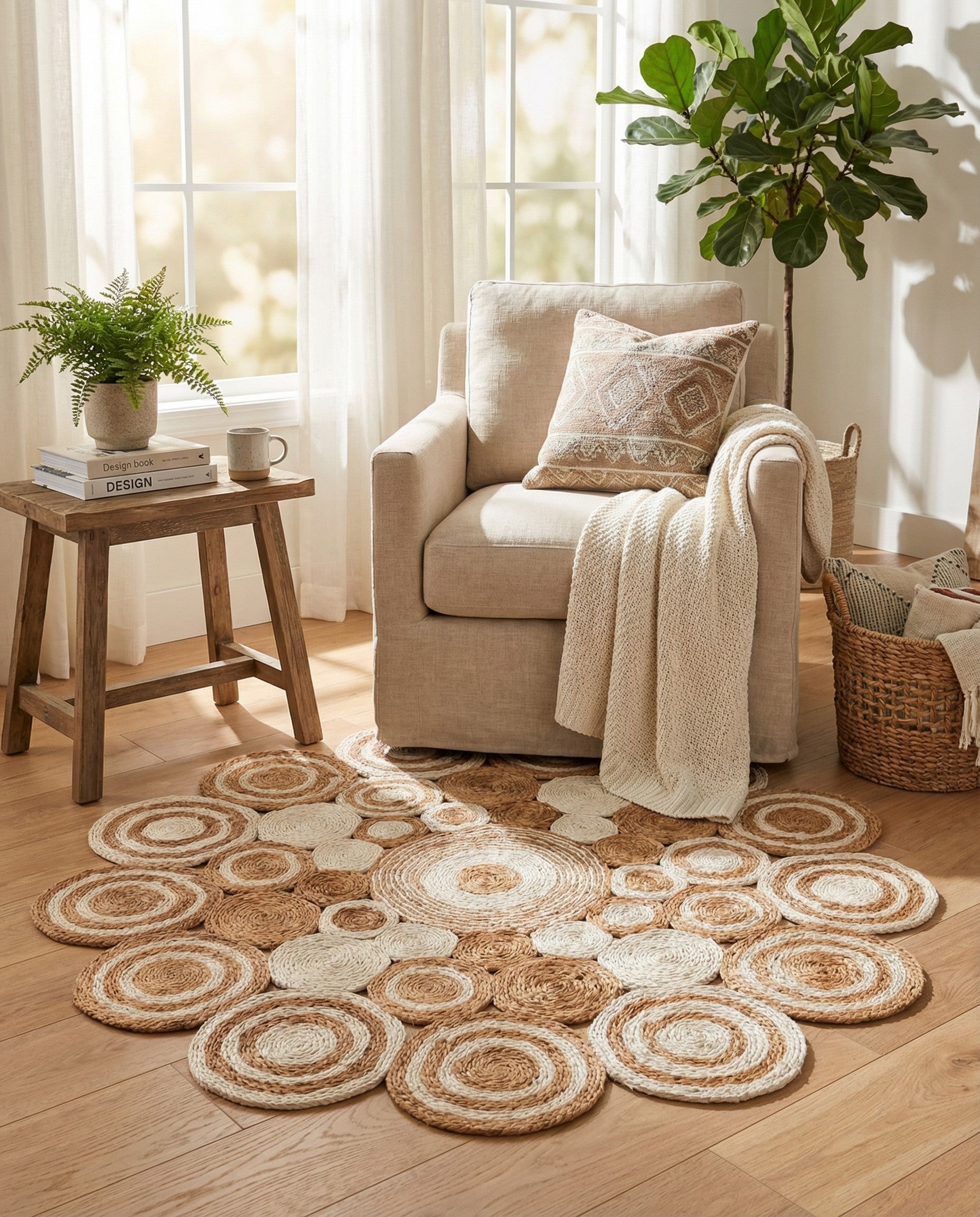  4' 1 x 4' 1  Hand Braided Jute Round Rug