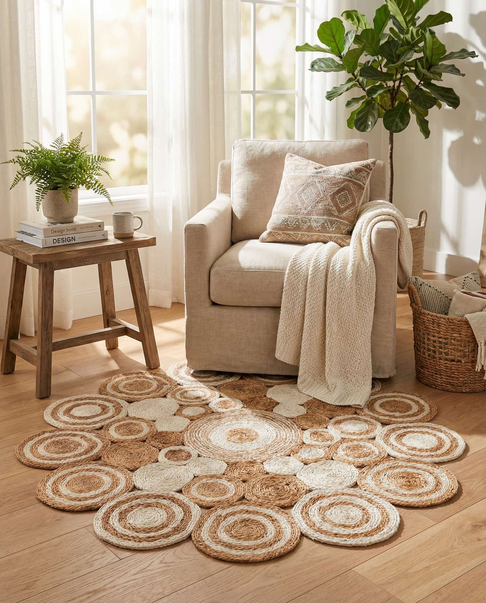 4' 1 x 4' 1 Handmade Braided Jute Round Rug