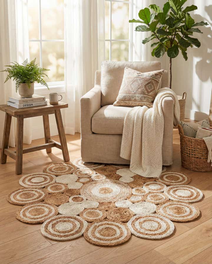 4' 1 x 4' 1 Handmade Braided Jute Round Rug