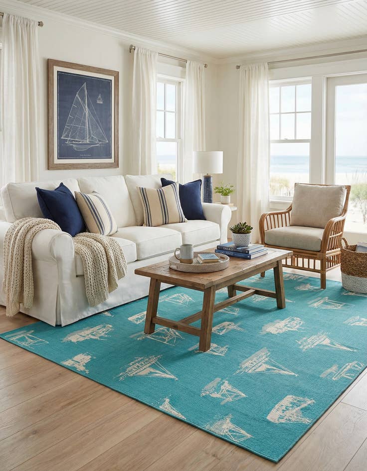 Detail image of  10' x 10'  Washable Coastal Indoor / Outdoor Square Rug