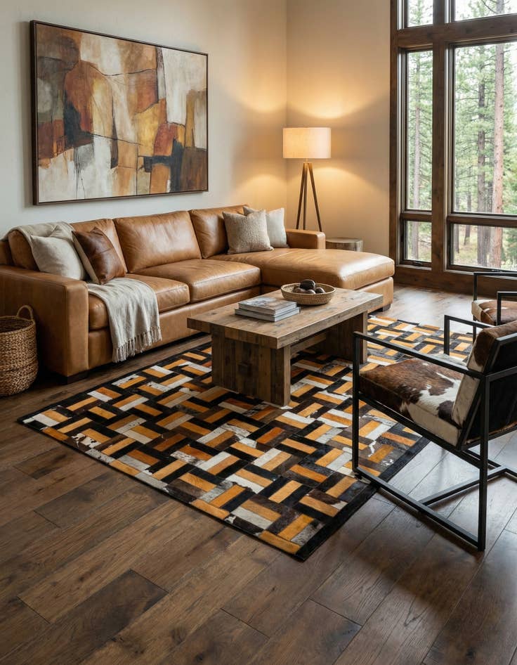 Detail image of  5' 1 x 8' Cowhide - Patchwork Rug